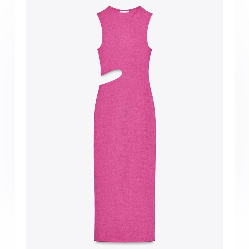 Zara Cutout Textured Dress - Fuchsia